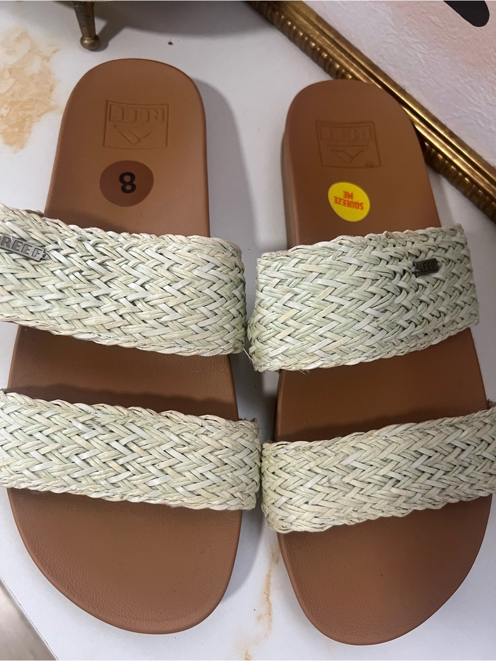 Reef Women’s Double-Strap Woven Slide Sandals in Cream and Brown